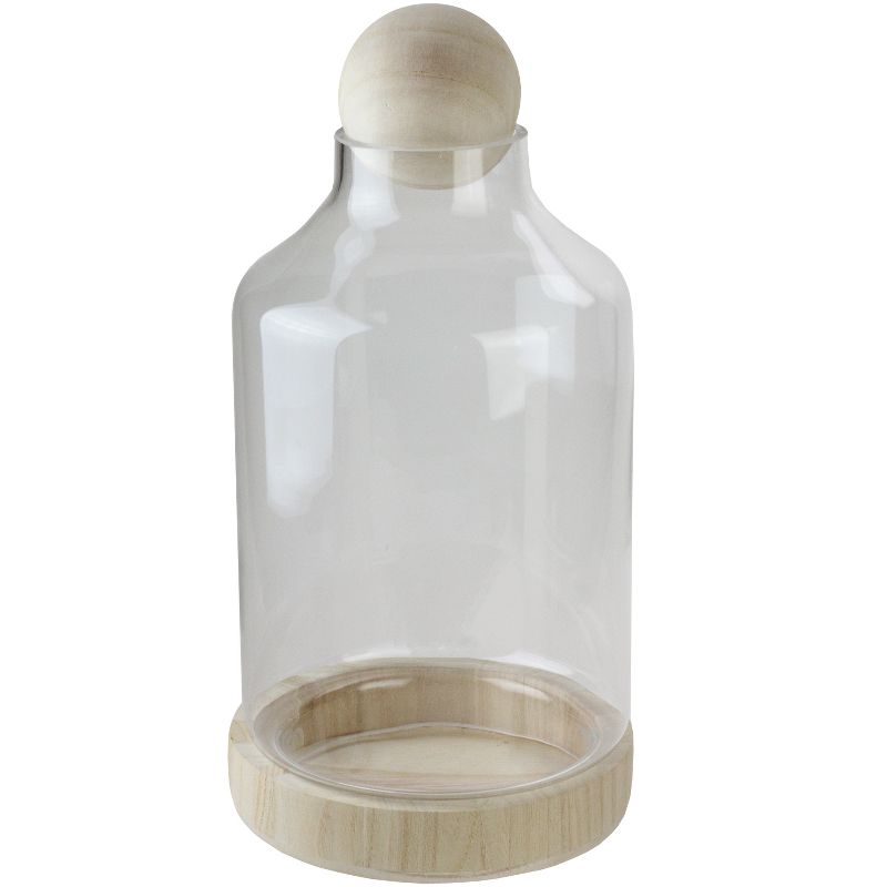 Northlight 14" Transparent Glass Hurricane with Decorative Wooden Lid and Base, 1 of 6