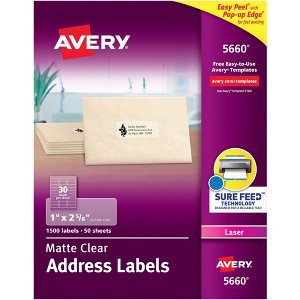 Avery Easy Peel Address Labels, Laser, 1 x 2-5/8 Inches, Clear, Pack of 1500 - 1 of 4