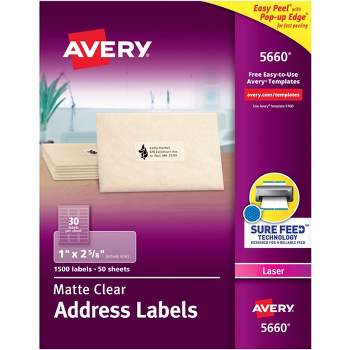 Avery Easy Peel Address Labels, Laser, 1 x 2-5/8 Inches, Clear, Pack of 1500