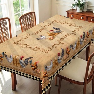 Farmhouse Tablecloth, Farm Country Rooster Plaid Rectangle Table Clothes for Dining Room, Party, Weddin Home Decor - 1 of 4