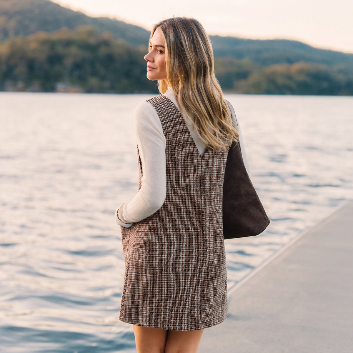 Женские платья Cupshe Women's Chic Plaid Sleeveless Pinafore Mini Dress-M-Brown — фото 3