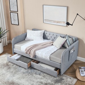 GDFStudio Laurent Twin Size Extendable Linen Upholstered Daybed with Trundle Bed and 2 Storage Drawers - 1 of 4