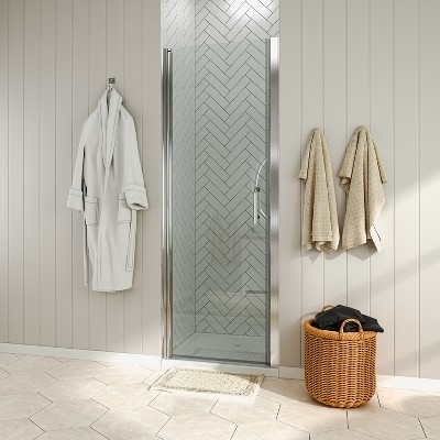 ONWITH 32 to 33-1/4 in. W x 72 in. H Pivot Swing Frameless Shower Door in Chrome with Clear Glass