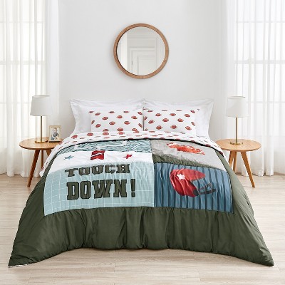 Sweet Jojo Designs Boy Full/Queen Comforter Bedding Set Football Green Brown and Red 3pc — фото 2