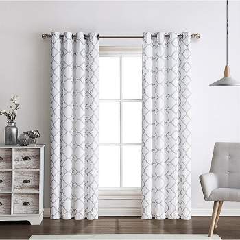 Kate Aurora 2 Pack: Kate Aurora Thermal Lined Gray & White Trellis Grommet Blackout Curtains - 52 in. W x 84 in. L