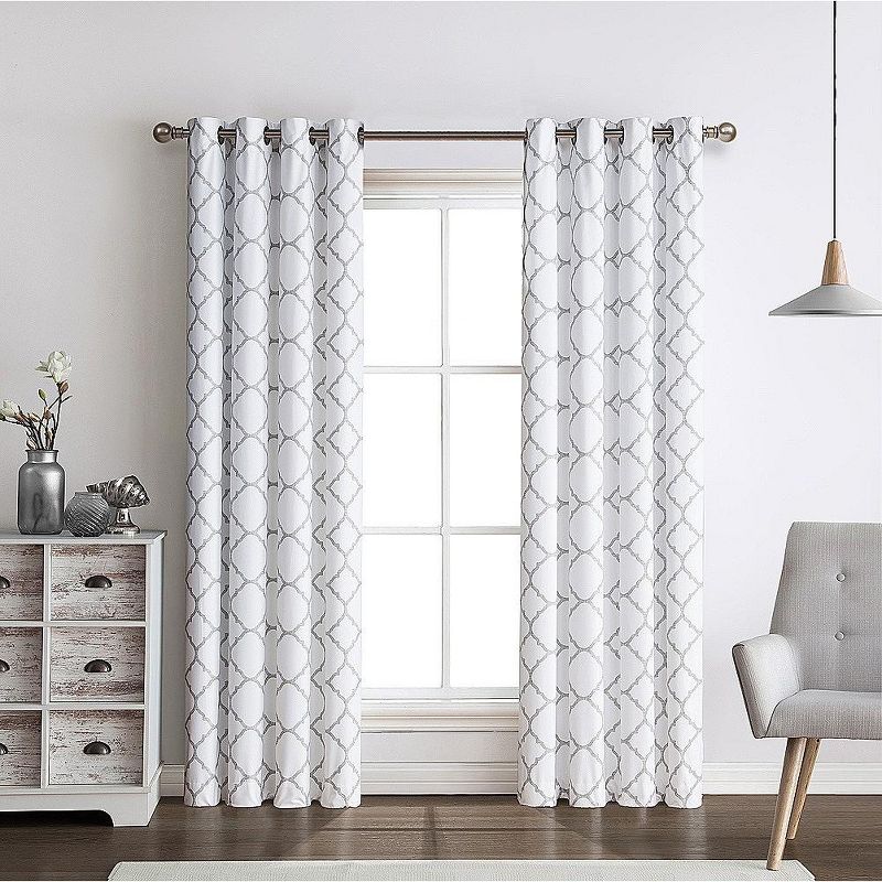 Kate Aurora 2 Pack: Kate Aurora Thermal Lined Gray & White Trellis Grommet Blackout Curtains - 52 in. W x 84 in. L, 1 of 7