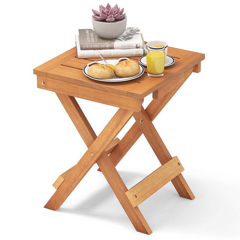 Costway 14" Compact Folding Side Table with Slatted Tabletop Stable Triangular Structure, 1 of 11