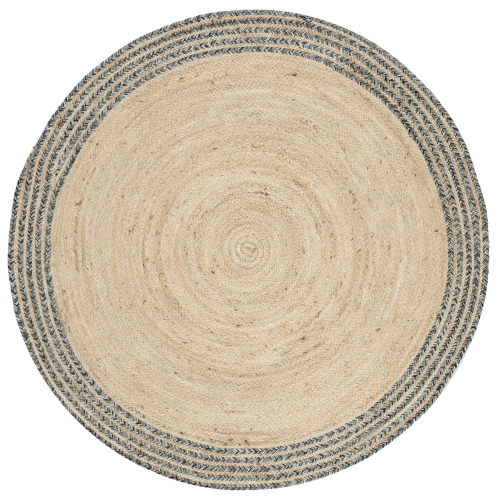  Round Solid Woven Area Rug Ivory/Steel