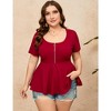 Women Plus Size Sexy Half Zipper T-shirt Dressy Blouses Short Sleeve Babydoll Peplum Summer Tops - 2 of 4