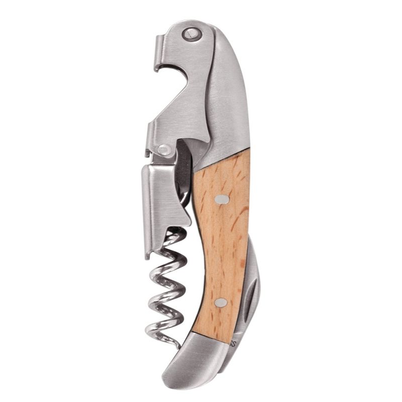 True Timber Double Hinged Waiter’s Corkscrew, Wood Handle Stainless Steel Wine Key with Foil Cutter, 1 of 7