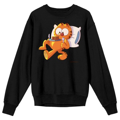 Garfield Eating Pancakes Crew Neck Long Sleeve Adult Black Sweatshirt Target