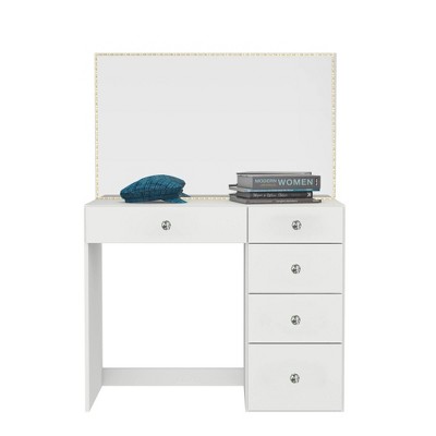 Boahaus Clio LED Lighted Makeup Vanity with 5 Drawers White