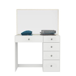 Boahaus Clio LED Lighted Makeup Vanity with 5 Drawers White - 1 of 4