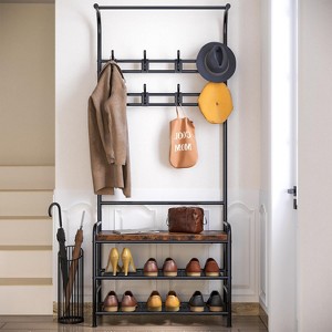 Coat Rack, 3-In-1 Hall Tree Shoe Rack for Entryway, Coat Tree With Storage Shelf, and 8 Hooks Removable - 1 of 4