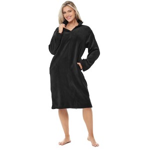 ADR Women's Zip Up Plush Long Robe, Oversized Knee Length Bathrobe with Two Way Zipper - 1 of 3