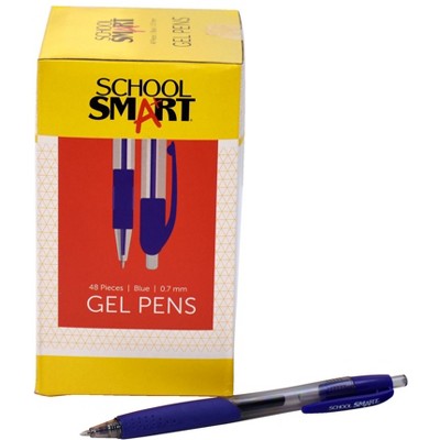 School Smart Retractable Gel Pens with Grip, Blue Ink, Clear Barrel, pk of 48