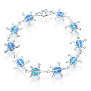 Opalata Sterling Silver Opal Turtle Bracelet - Blue - 7.5 Inch - 1 of 2