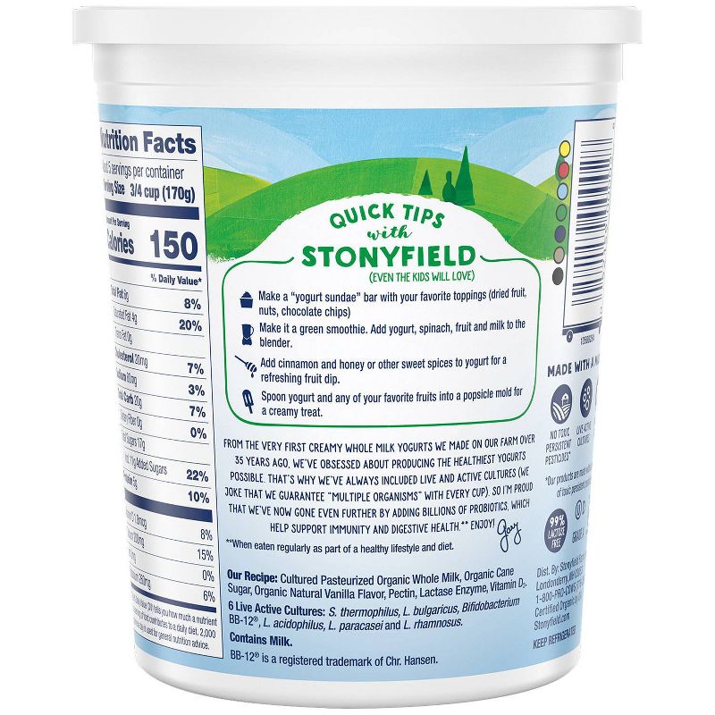 Stonyfield Organic Probiotic Vanilla Whole Milk Yogurt - 32oz, 5 of 11