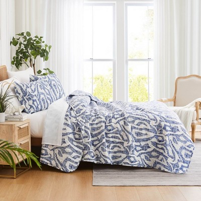 Khari Blue Full Microfiber Quilt Set with Shams