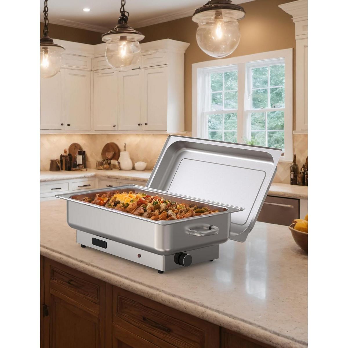 Electric Chafing Dish Buffet Set - 9QT Stainless Steel Food Warmer with Temperature Control Display-Includes Lid,Commercial Kitchen Catering Chafer - thumbnail 4