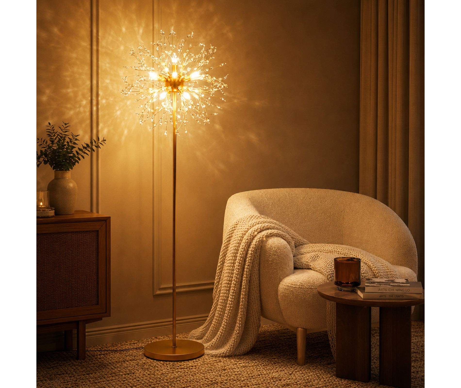 63 Inch Crystal Floor Lamp with Acrylic Crystals and 8 Lights for Living Room, Gold