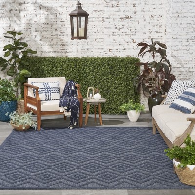 Modern Navy Diamond 7' x 10' Easy-Care Outdoor Rug