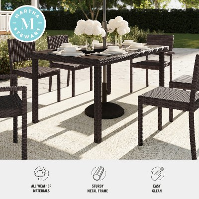 Brown Rattan Wicker 60" Indoor-Outdoor Patio Table with Faux Wood Top