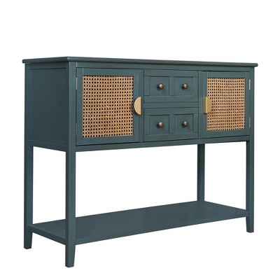 Rattan Entryway Table Console Table with Drawers, Accent Sofa Table Entryway Table with Cabinet Storage for Living Room, Hallway, Foyer, Kitchen Green