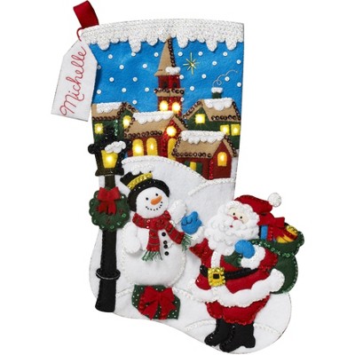 Christmas Village Felt Stocking Kit with LED Lights