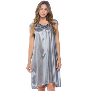 Casual Nights Women's Cap Sleeve Rose Satin Tricot Nightgown - 1 of 4