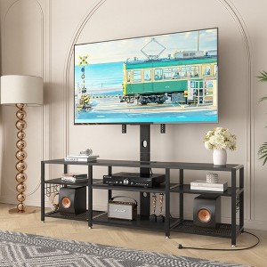 VECELO TV Stand with Mount and Power Outlet, Console Table with Height Adjustable Entertainment Center with Storage Shelves for 70 in. TV, Black/Brown - 1 of 4