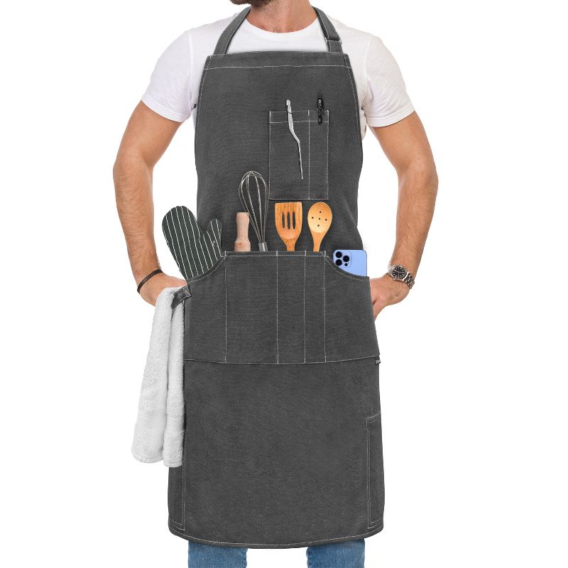 OPUX Chef Apron for Adults, Kitchen Textiles with Pockets, Large Unisex Canvas Wearable Cloth for Cooking Grilling BBQ Baking, 1 of 9