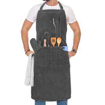 OPUX Chef Apron for Adults, Kitchen Textiles with Pockets, Large Unisex Canvas Wearable Cloth for Cooking Grilling BBQ Baking