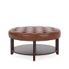 PAGED Round Footrest Ottoman Modern Coffee Table with Tempered Glass Top, Velvet Entryway Ottoman Bench for Living Room, Bedroom - 3 of 4