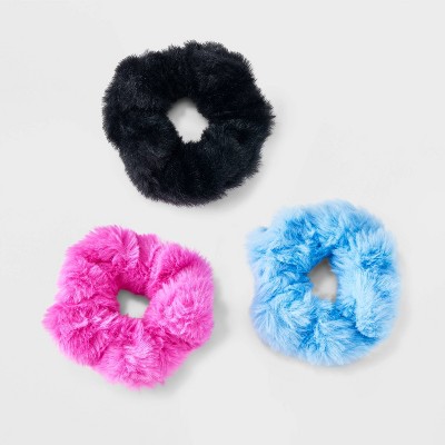 Girls' 3pk Faux Fur Twister Hair Elastic Set - art class™ Blue/Pink/Black