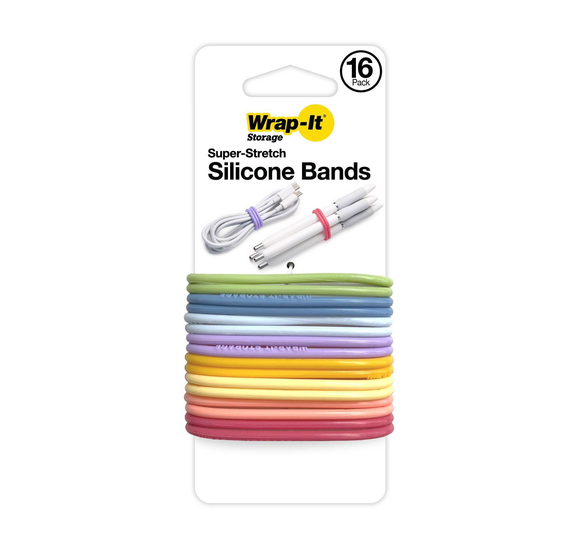 Wrap-It Super-Stretch Silicone Bands 16pk Macaron