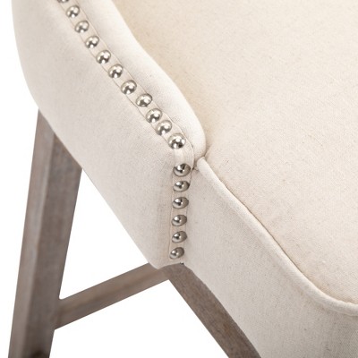 Cream Upholstered Swivel Bar Stools with Wood Legs, Set of 2