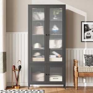 Bookshelf Traditional with Fluted Glass Doors and Adjustable Shelves for Bedroom 31.5in Wide - 3irtyhousy - 1 of 4