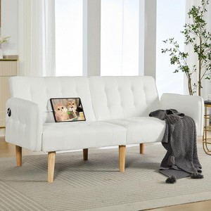 TYBOATLE 65" Convertible Faux Leather Futon Sofa Bed, Modern Upholstered Couch with USB, Folding Loveseat for Small Space, Apartment, Dorm, Office - 1 of 4