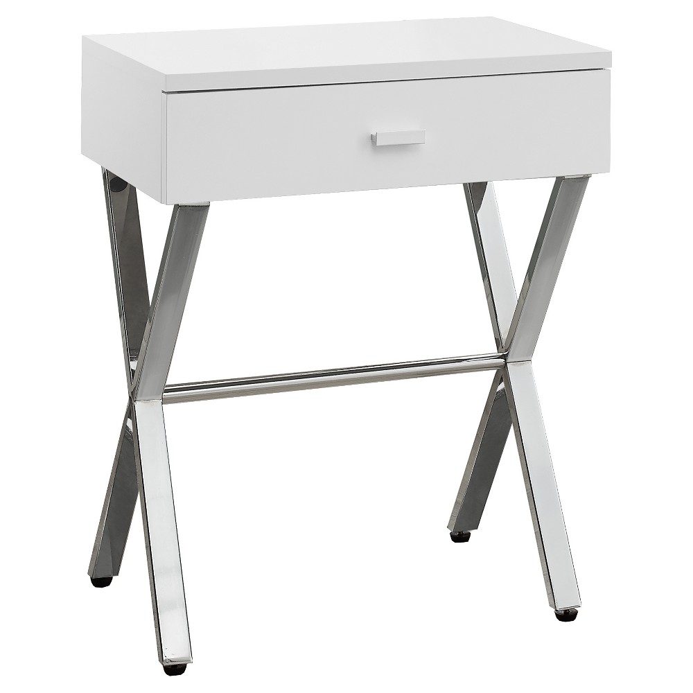 Photos - Storage Сabinet Accent Table, Night Stand - Chrome Metal, Glossy White - EveryRoom