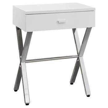 Accent Table, Night Stand - Chrome Metal, Glossy White - EveryRoom