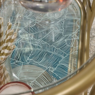 Satin Gold Coral Cape Bar Cart with Tempered Glass Shelves