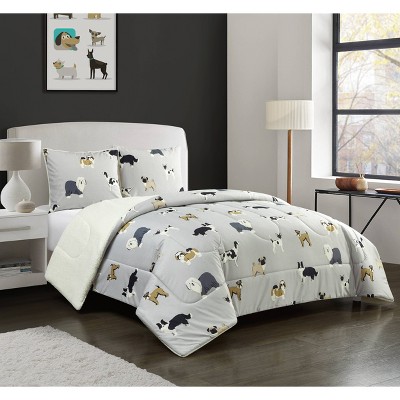 Cozy Dog Flannel Reversible Comforter Set Gray - Idea Nuova