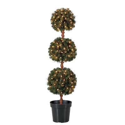 Home Heritage 4 Foot Artificial Topiary Tree w/ Clear Lights for Entryway Decor