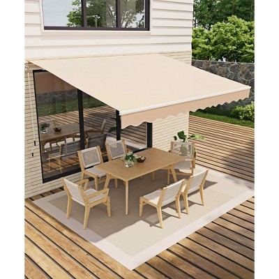 Manual Retractable Awning - Heavy Duty Aluminum Frame & 280g Waterproof Polyester Fabric for Patio, Deck, Porch