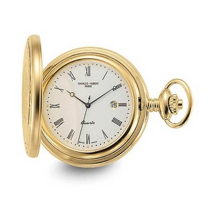 Black Bow Jewelry Charles Hubert Gold Finish Off-White Dial with Date Pocket Watch - 1 of 4