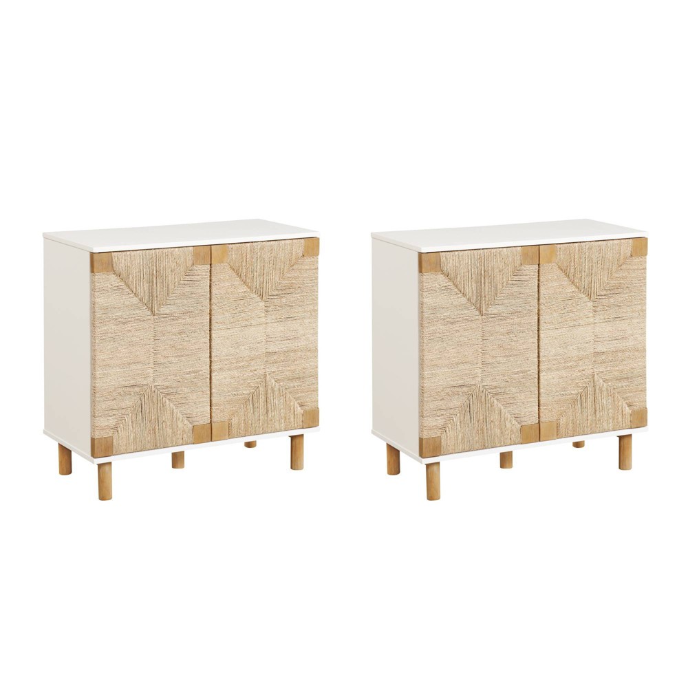 Photos - Coffee Table Nathan James Set of 2 Beacon Seagrass Console Table with Doors White