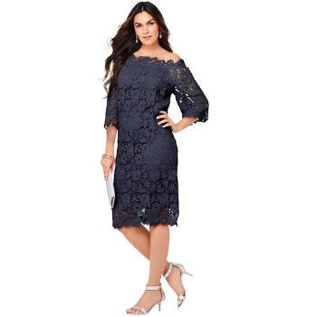 Roaman's Women's Plus Size Off-The-Shoulder Lace Dress