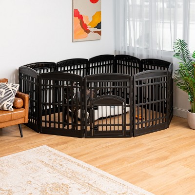 Black 10-Panel Plastic Pet Playpen with Door
