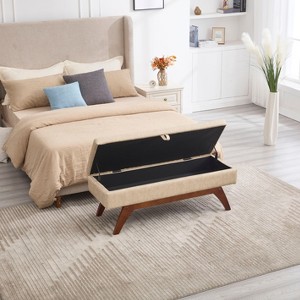 CAVINAS Plush Storage Ottoman Bench with Solid Wood Legs,Footstool with Hidden Compartment,Storage Bench for Living Room,Bedroom - 1 of 4
